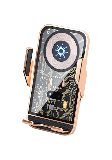 Yunboo Araç İçin Otomatik Algılama Noktalı Telefon Tutucu Ve 15w Kablosuz Şarj Cihazı Altın Altın