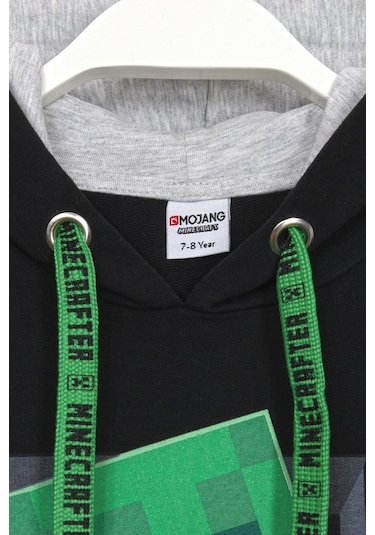 Minecraft Creeper Desenli Kapüşonlu Erkek Çocuk Hoodie 5 - 13 Yaş Siyah