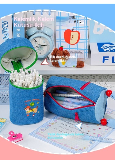 Yeni Dachshund Büyük Kapasiteli Kalemlik Kırmızı Kırmızı