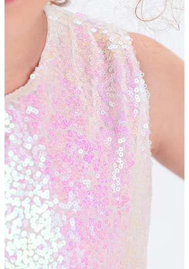 Etekli Şık Elbise Pullu 3 Kat Beyaz