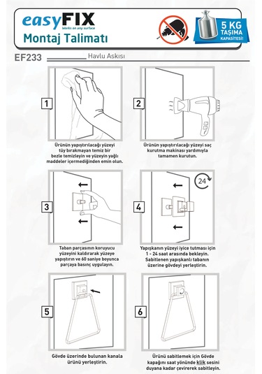 Tekno-Tel EF233 Easyfıx Yapıskanlı Üçgen Havluluk Mat Siyah