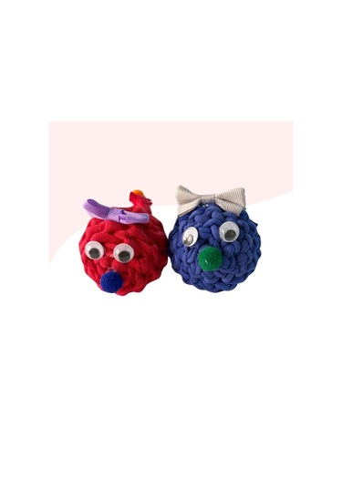 2li Çıngıraklı Örme Kedi Oyuncağı 9cm Kırmızı-mavi