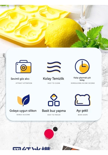 4'lü Ayıcıklı Silikon Buz Kalıbı Ev & Kafe İçin Açık Pembe
