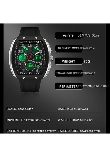 Oldfriend Sanda Erkek Spor Digital Saat 50m Suya Dayanıklı Kronometre Alarm Beyaz Diğer