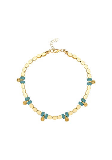 Turkuaz Taş Detaylı Gold Halhal Turkuaz