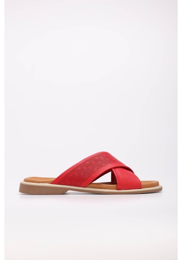 Hakiki Deri Kadın Düz Terlik 972za1201 Kırmızı