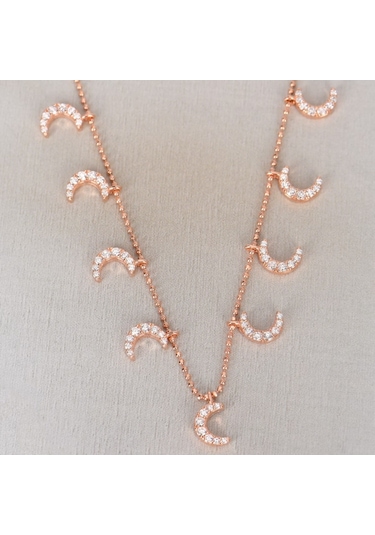 Zirkon Taşlı Pırlanta Montür Gümüş Rengi Kaplama Sıralı Taşlı Ay