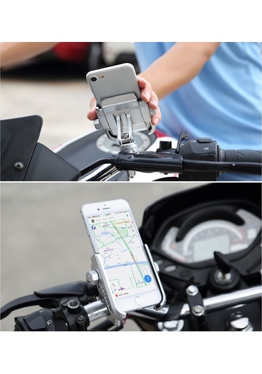 Motosiklet Gidon Alüminyum Alaşımlı Telefon Braketi, 4-6 İnç Cihaz İçin Uygun Siyah Siyah