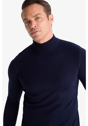 Defacto Slim Fit Dar Kesim Balıkçı Yaka Basic Düz Triko Kazak R1127AZ2WNNV207 Lacivert