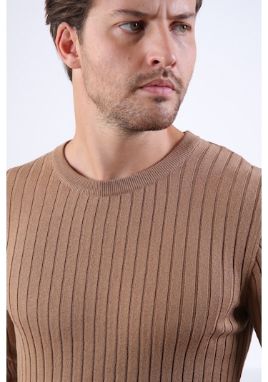 Ferraro Camel Bisiklet Yaka Fitilli Erkek Kazak Camel