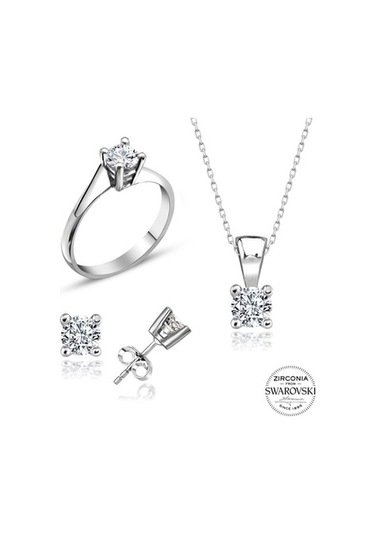 Sertifikalı Swarovski 3 Mm Tektaş 925 Gümüş Set Takım