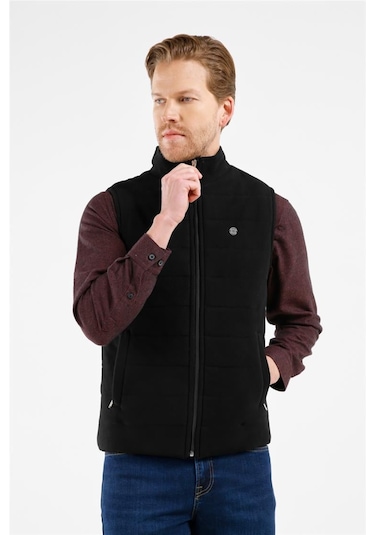 İmza Siyah Dik Yaka Fermuarlı Casual Slim Fit Kapitone Yelek 1009255103 Siyah
