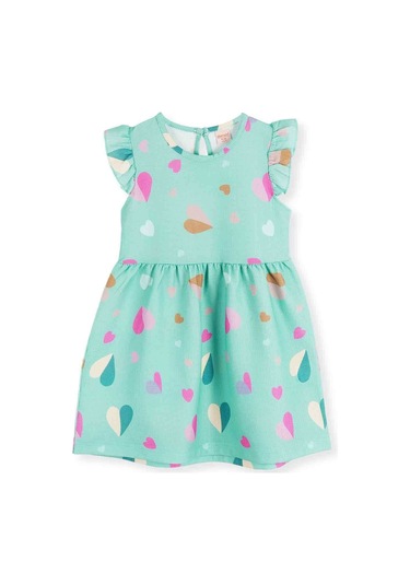 Ahengim Kız Çocuk Kalp Desenli Elbise Ak2406 SU YEŞİLİ