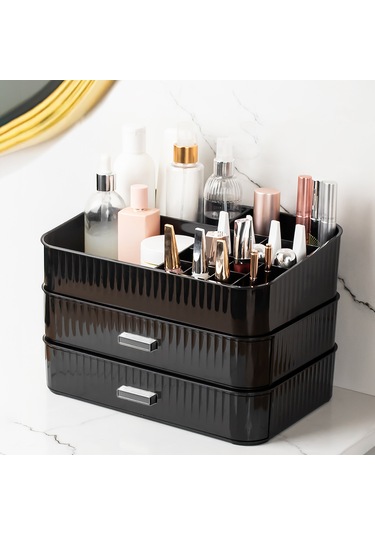 Porsima 0620 3 Katlı Siyah Makyaj Organizeri Saklama Kutusu