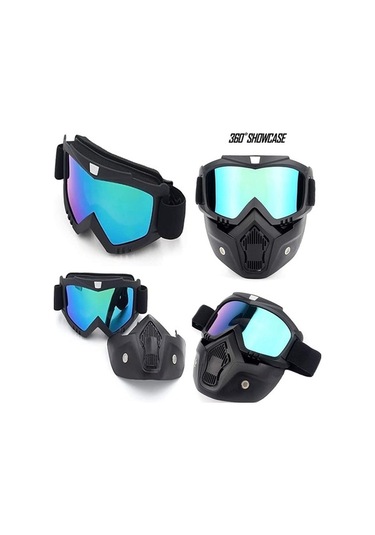 Trendooze Yüz Maske Motosiklet Kaskı, Renkli Lensli Koruyucu Gözlük