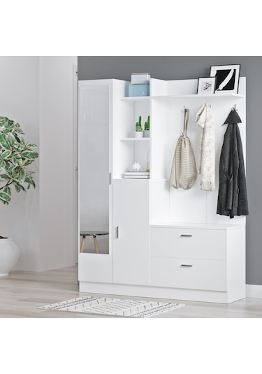 Robinhome Robin Home Jessie Vestiyer Ayakkabılık Portmanto Aynalı Raf Beyaz