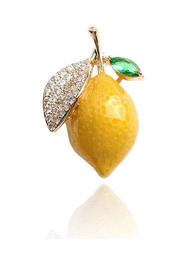 Emaye Sarı Limon Kadın Broş Düğün Partisi Turuncu Nedensel Broş Iğne F4-5-263 F4-5-263 Çok Renkli