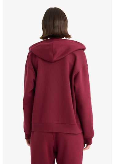 Defacto Relax Fit Kapüşonlu Basic Düz Kalın Fermuarlı Sweatshirt C1809ax25aubr115 Bordo