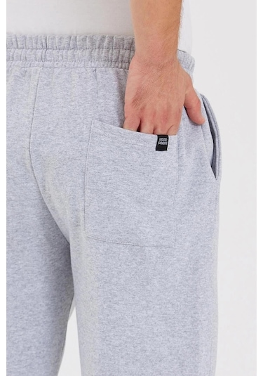 Mmetalic Siyah Arka Cepli Etiket Detaylı Düz Paça Erkek Içi Pamuklu Eşofman Altı 001 Gri