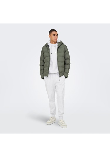 Only&sons Union Seamless Life Puffer Erkek Gri Kapüşonlu Mont Gri-1