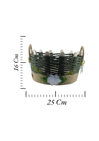 Hasır Sepet Takı Organizer Makyaj Kutusu El Yapımı Komodin Üstü Sepeti Haki