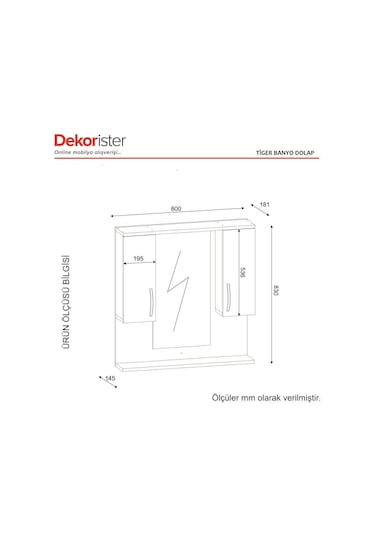 Dekorister Tiger Aynalı Banyo Etajer Beyaz Çok Renkli