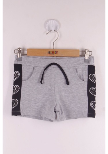Toontoy Kız Çocuk Kalp Nakışlı Şort Gri Melanj