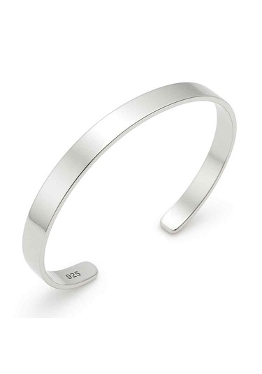 Gümüş Düz Erkek Kelepçe Bilezik Gümüş