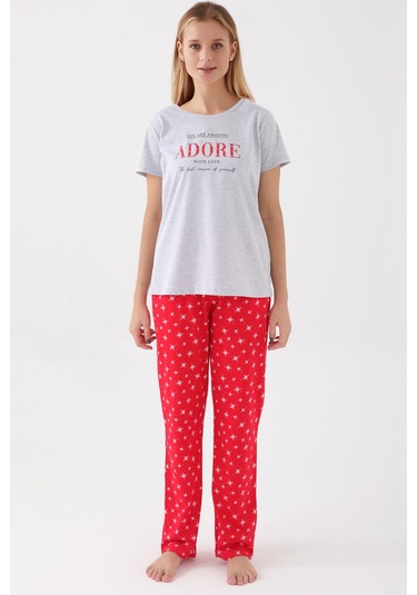 Kadın Kısa Kol Pijama Takım-gri Melanj Gri Melanj