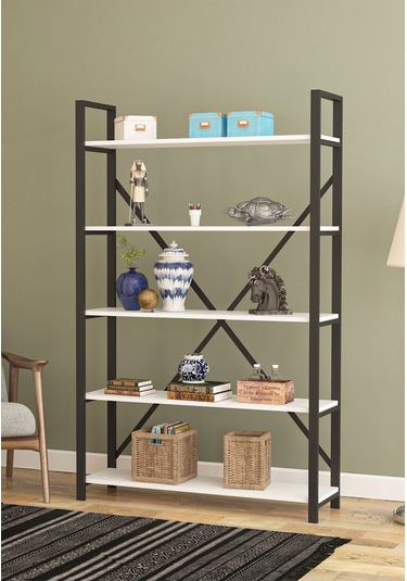 Wood House - Efsun Geniş Raflı Kitaplık - Beyaz