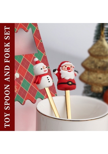 Sones 6 Adet / Paket Noel Karikatür Bebek Paslanmaz Çelik Sofra Takımı, Stil: D Gümüş Kaşık + Kırmızı Kutu