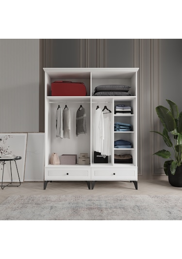 Beenal Nisa 4 Kapaklı Gardırop Dolap 160cm Beyaz-beyaz