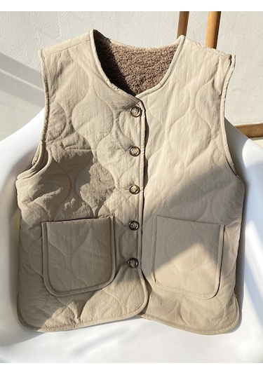 Snapbuy Kadın Yelek, Çift Taraflı Kullanım Kahve