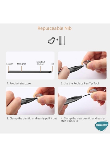 Microsonic Samsung Galaxy Uyumlu Tab S10 Fe Plus Pencil Uçları 5 Li Paket Siyah