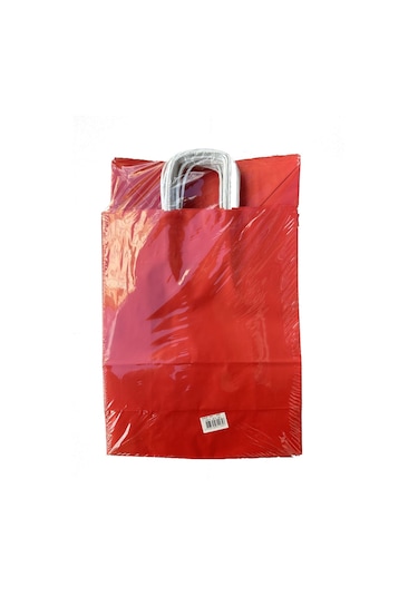 Büküm Saplı Kraft Kağıt Çanta Karton Hediyelik Poşet Torba - Kırmızı - 31x41 Cm. - 25 Adetlik 2paket