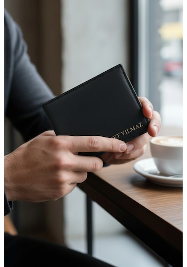 İsim Baskılı Erkek Cüzdan Kartlık Kemer Seti Kişiye Özel Kutulu Hediye Seti Siyah