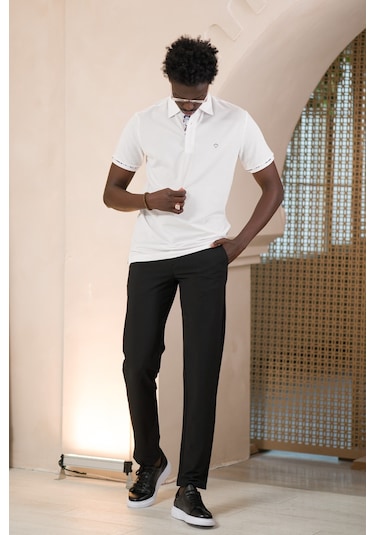 Paul Martin Regular Fit Yaka Garnili Pamuklu Polo Yaka T-shirt Beyaz
