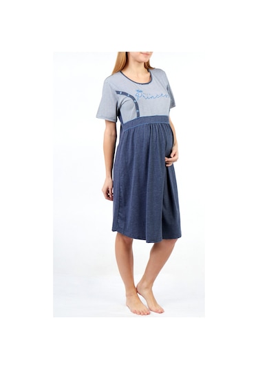 Hamile Kısa Kollu Gecelik Pamuk Likrali LACİ