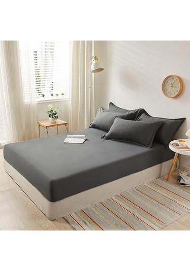 Novahub Açık Gri Yatak Örtüsü 150x200cm, Gömme Çarşaf, Kaymaz, Düz Renk, Yastık Kılıfı Dahil Değil Açık Gri