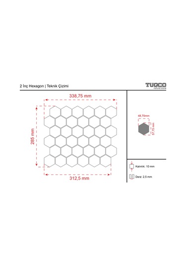 Tuqco Doğal Taş 2 Altıgen Myra Honlu Mermer Mozaik