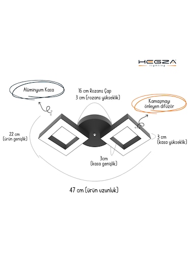 Alato Gri Kasa, Sarı Işık Modern Plafonyer Led Avize GRİ RENK