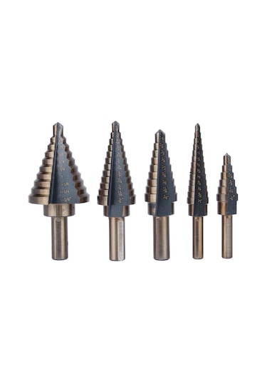 Adım Matkap, 5 Adet. Klasik Titanyum Kademeli Matkap Seti Metal