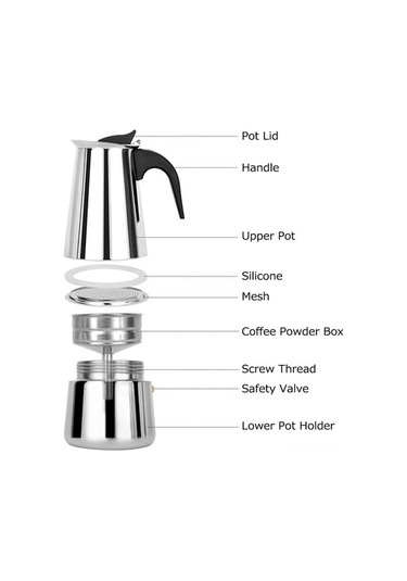 Fastbuy Taşınabilir Paslanmaz Çelik Moka Kahve Makinesi - 100ml Kapasiteli Konsantre Kahve Demleme Cihazı Gümüş Gümüş