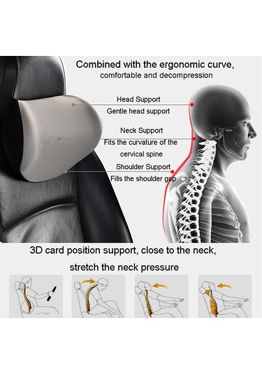 Sones Araba Hafızalı Köpük Boyun Yastığı Araba Boyun Desteği İpek Yastık Araba Koltuğu Servikal Yastık, Stil: Bel Pedi Gri