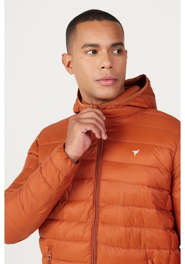 Erkek Kıremıt Standart Fit Normal Kesim Kapüşonlu Mont KIREMIT