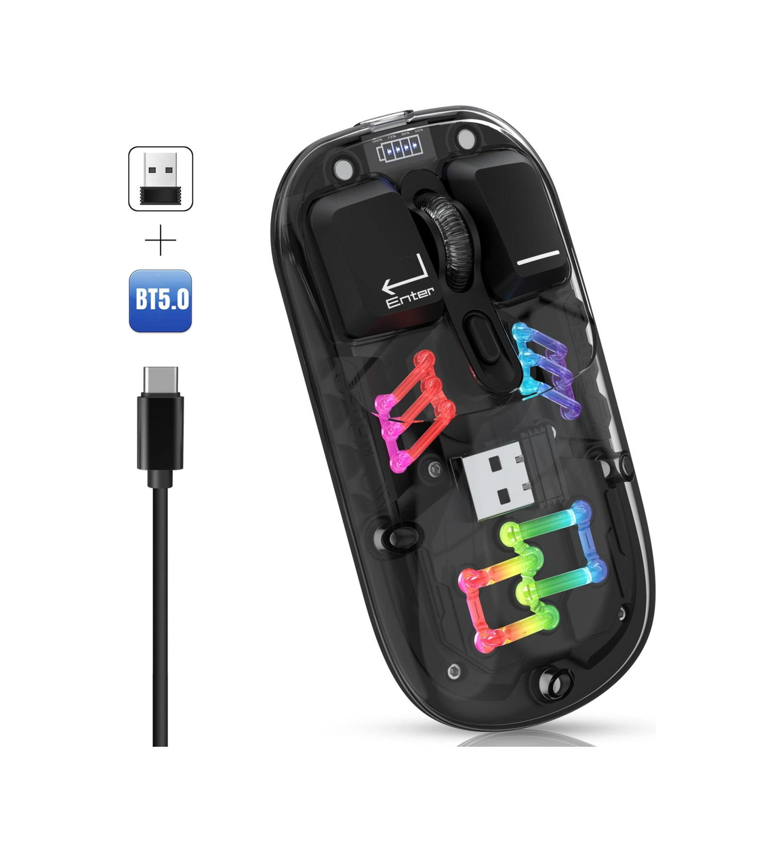 Sones Hxsj T200 Çift Modlu 2.4g Bt5.0 Şeffaf Rgb Kablosuz Fare Diğer