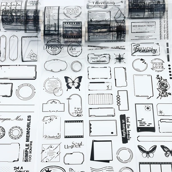 Gateesat 4 Rulo Zabc Zaman Parçacıkları Dekoratif Şerit Su Geçirmez Pet Scrapbooking Günlük Dıy