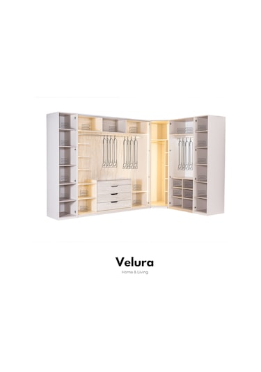 Tress 9 Cam Kapaklı Köşe Gardırop Dolap Krem