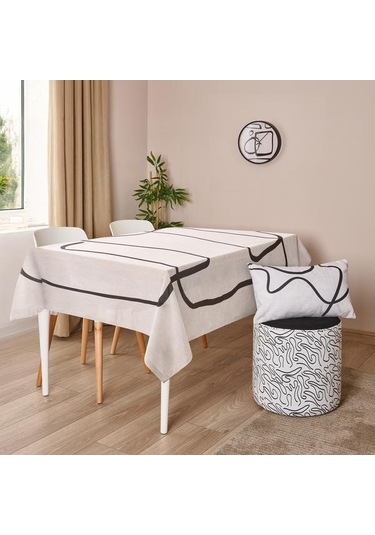 Just Home Sepia Silindir Desenli Puf - Beyaz / Siyah - 42x40x40 Cm Beyaz / Siyah