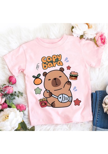 Snapbuy Kapibara Baskılı Çocuk T-shirti 3-10 Yaş Kısa Kollu Yuvarlak Yaka Doğum Günü Hediyesikahverengierkek Kahverengi